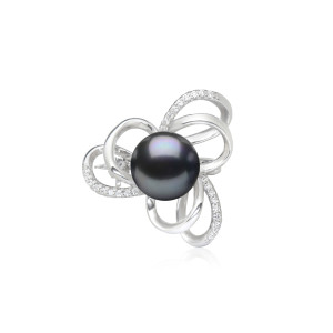 Brosa argint cu perla naturala neagra si pietre DiAmanti SK17222BR_B-G (Argint 925‰ 4,1 g.)